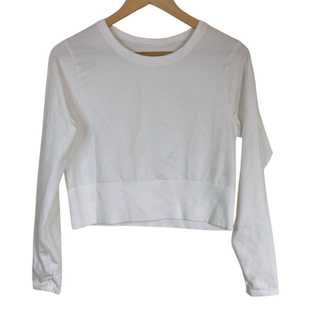OFFLINE By Aerie Womens Sidewalk Seamless Long Sleeve Cropped T-Shirt XL White